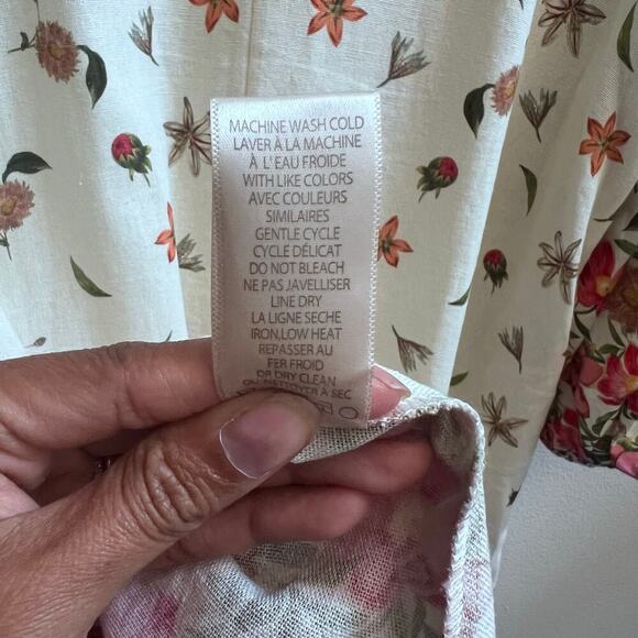 Max Studio Linen V-Neck Floral Printed Puff Sleeve Midi Dress Loose Fit Boho L - Picture 10 of 10